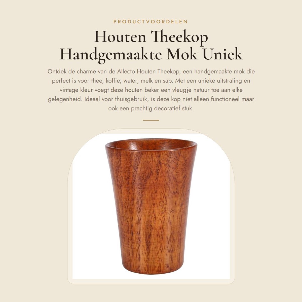 Dailygoods- Theekop Handgemaakt - Houten Theekop - Koffiekop - Waterglas - Uniek Design - 2,8 oz / 80 g - 7,5 x 13 cm - Houten Beker