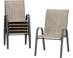 Lot de 6 chaises de terrasse empilables – Chaises de jardin résistantes aux intempéries avec dossier haut – Chaises d'extérieur robustes en métal – Capacité de charge jusqu'à 150 kg