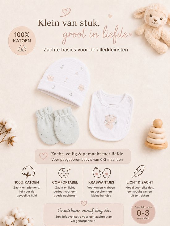 Blijeitje - Luxe 5-delige babycadeauset - Kraamcadeau Meisje met Mutsje, Shirtje, Broekje, Krabwantjes & Slab - Neutraal Koala Mint Design — afbeelding 3
