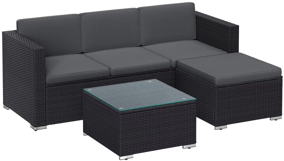 5-Delige Rotan Loungeset – Handgevlochten Tuinset met Hoekbank, Voetenbank & Salontafel – Inclusief 7 Kussens – Balkonset voor Tuin, Terras & Veranda