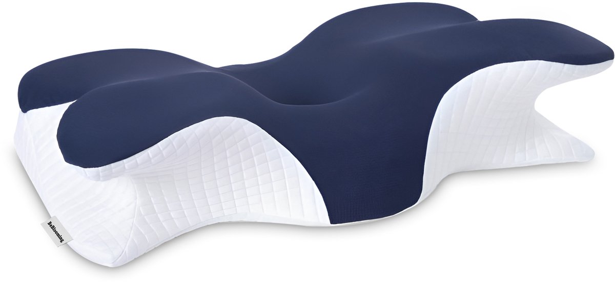 BeBlooming Vlinderkussen - Ergonomisch Hoofdkussen voor Nekklachten - Anti Snurk Kussen - Traagschuim - voor Zij- en Rugliggers - Blauw