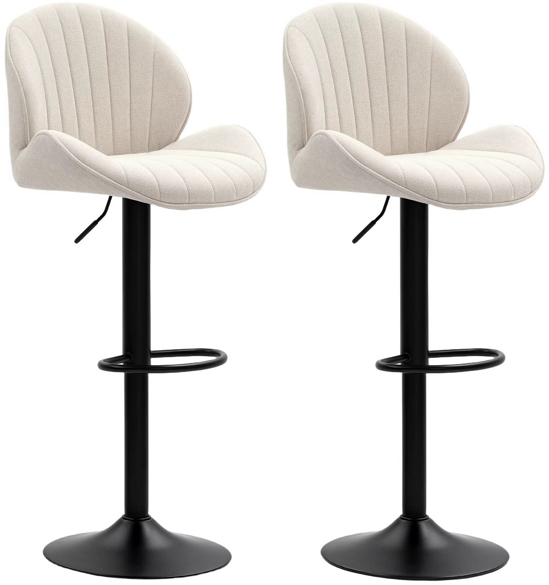 JOYNEXTBUY Barkrukken Set 2 – Verstelbaar - Stoffen Zitschelp – Draaibaar – Zwart Stalen Frame – Beige – Keuken, Bar & Eetkamer