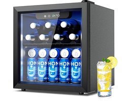 Norvia - Drankenkoelkast - Mini Koelkast - Glazen Deur - 55 Blikjes - Verstelbare Planken - Zwart - 4-16 °C - LED Verlichting