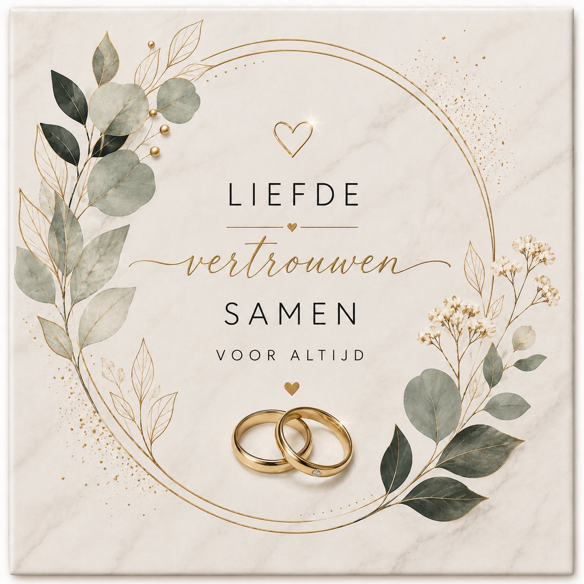 Huwelijk Tegeltje Liefde Vertrouwen Samen Voor Altijd - Romantisch Trouwcadeau - Keramische Tegel 15x15 cm