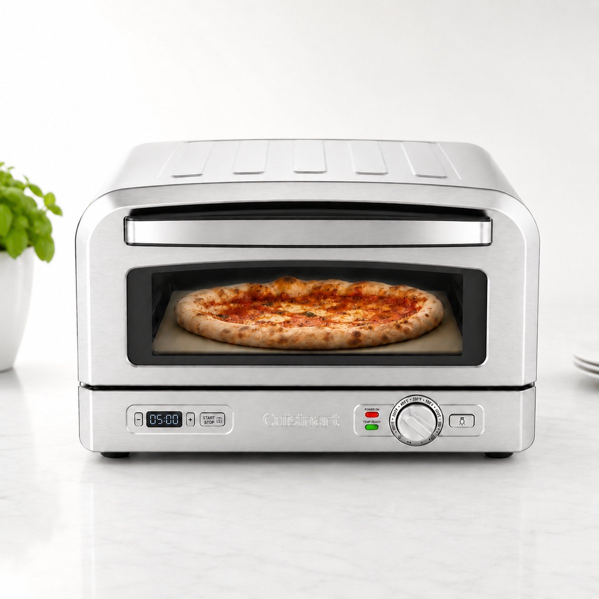 Cuisinart - Pizza Oven - Houtgestookte smaak in 5 minuten - Voor binnen - Complete pizza set - Inclusief pizzaschep, pizzasnijder, steen en diepe schaal - RVS