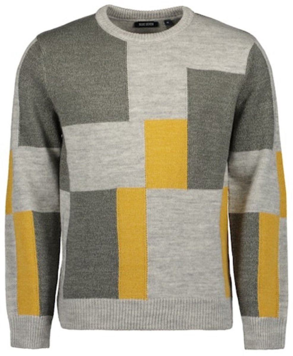Blue Seven - heren - Trui 376543 grijs/geel blokken maat L