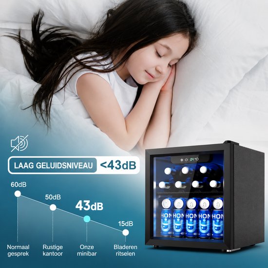 Norvia - Drankenkoelkast - Mini Koelkast - Glazen Deur - 55 Blikjes - Verstelbare Planken - Zwart - 4-16 °C - LED Verlichting van Norvia — afbeelding 5