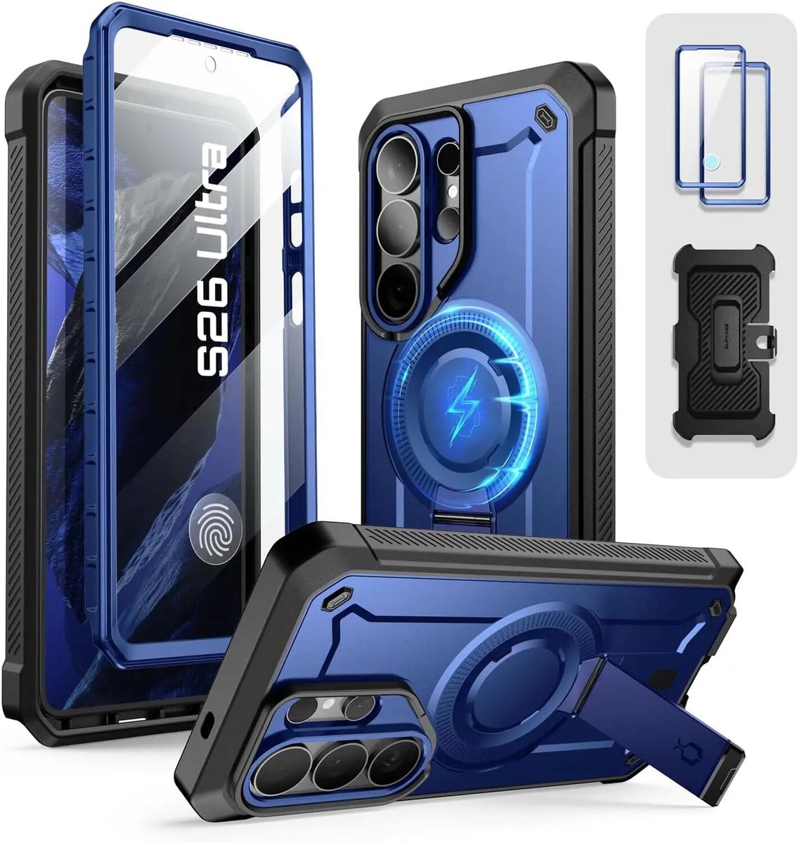 SUPCASE Unicorn Beetle Mag Pro - Hoesje Geschikt voor Samsung Galaxy S26 Ultra - Compatibel met MagSafe / Qi2 - Full Protect met Ingebouwde Screenprotector - Kickstand - Blauw