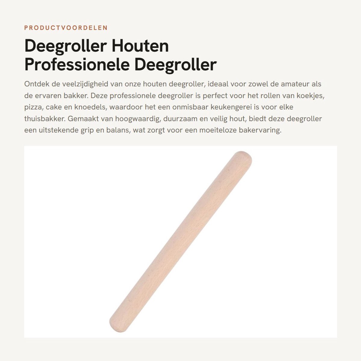 Dailygoods- Deegroller Houten - Professionele Franse Deegroller - 39CM - Duurzaam Keukengerei - Perfect voor Pizza/Cake - Veilig en Niet Giftig - Bakrol
