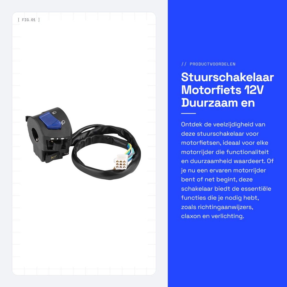 Dailygoods - Stuurschakelaar Motorfiets - 12V - Duurzaam en Weerbestendig - 7/8 Inch - Met Claxon en Ontsteking - Geschikt voor Diverse Motoren - Incl...