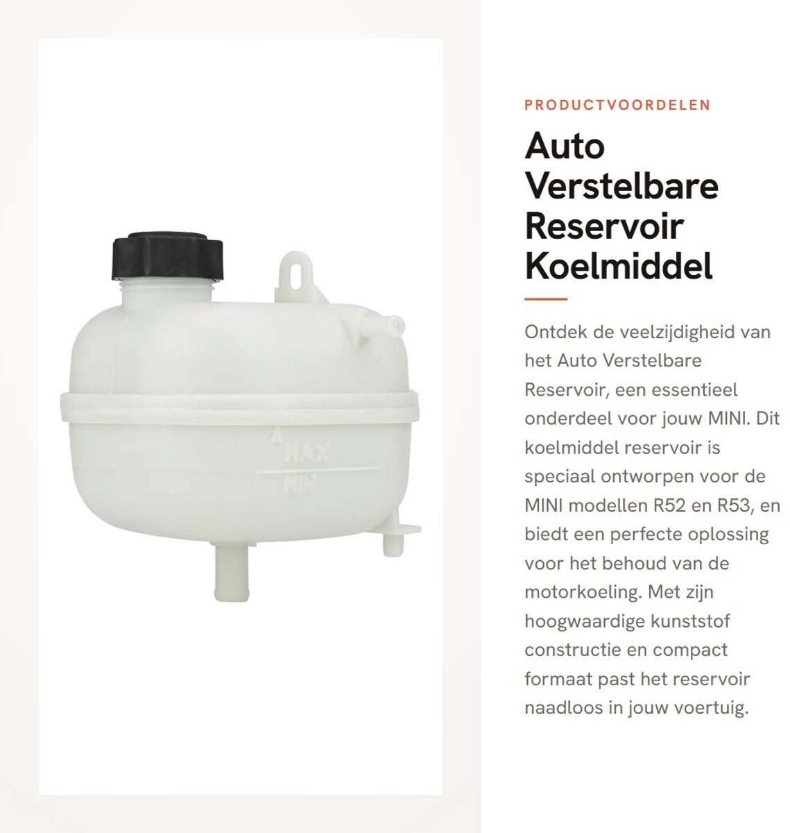 Dailygoods- Koelmiddel Reservoir Gloednieuw - Verstelbare Container - Kunststof - Afmetingen 13,5 x 13 x 11,5 cm - Onderdeelnummer 17137529273 - Compatibel met MINI R52/R53 - Expansievat