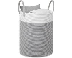 Lemonmax Ronde wasmand opbergmand - Gevlochten speelgoedmand met handvatten 58 L - Voor kinderkamer slaapkamer woonkamer - 38x50 cm - Wit Grijs