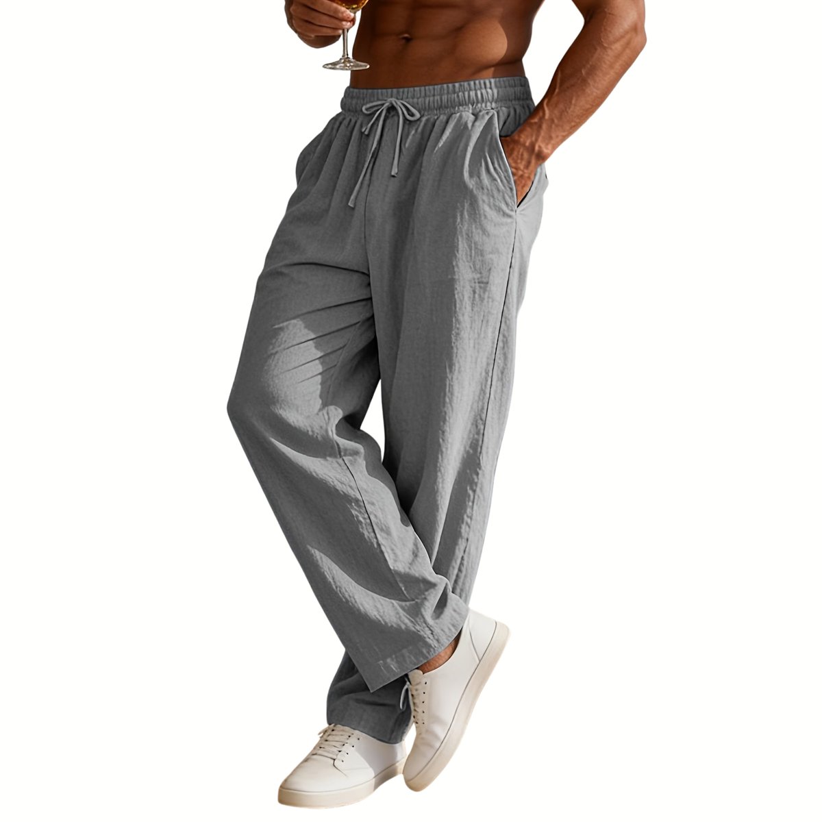 Currero Linnen Broek Heren - Zomerbroek - Volwassenen - Lange Broek - Pantalon - Strandbroek - Zomer - Ibiza Stijl - Lichtgrijs L