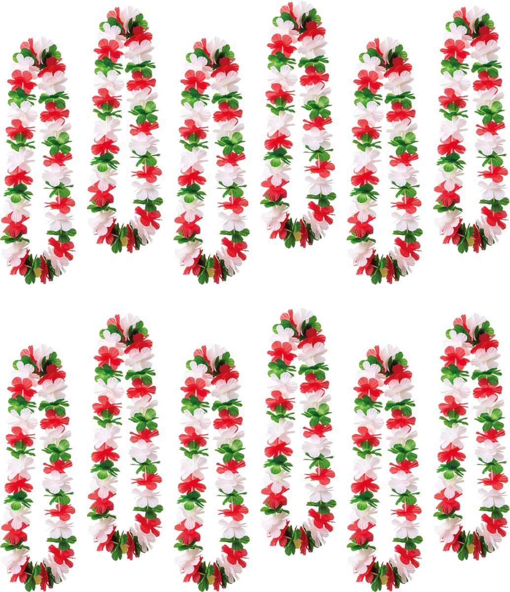 24x Hawaï Bloemenkrans Groen-Wit-Rood – Hawaïaanse Lei – Set van 24 stuks – Themafeest, Italië pizza & pasta party supporters