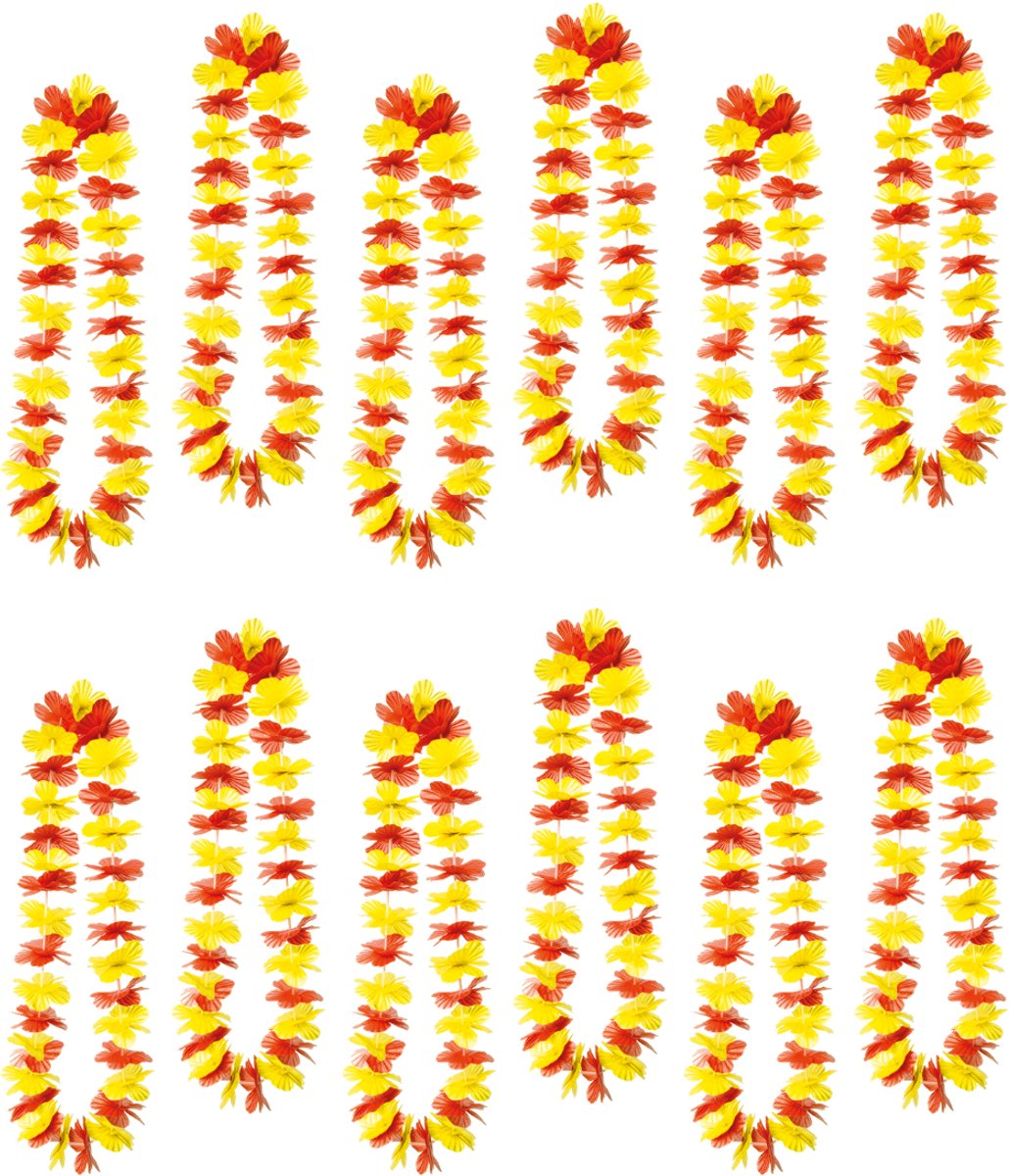 48x Hawaï Bloemenkrans Rood-Geel – Hawaïaanse Lei – Set van 48 stuks – Themafeest, Spanje tapas avond & supporters versiering