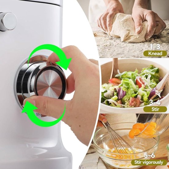 Elektrische Keukenmixer - Standmixer Deegmixer - Bakken en Koken - 3-in-1 Multifunctioneel - 6 Liter Kom - Zilver — afbeelding 4