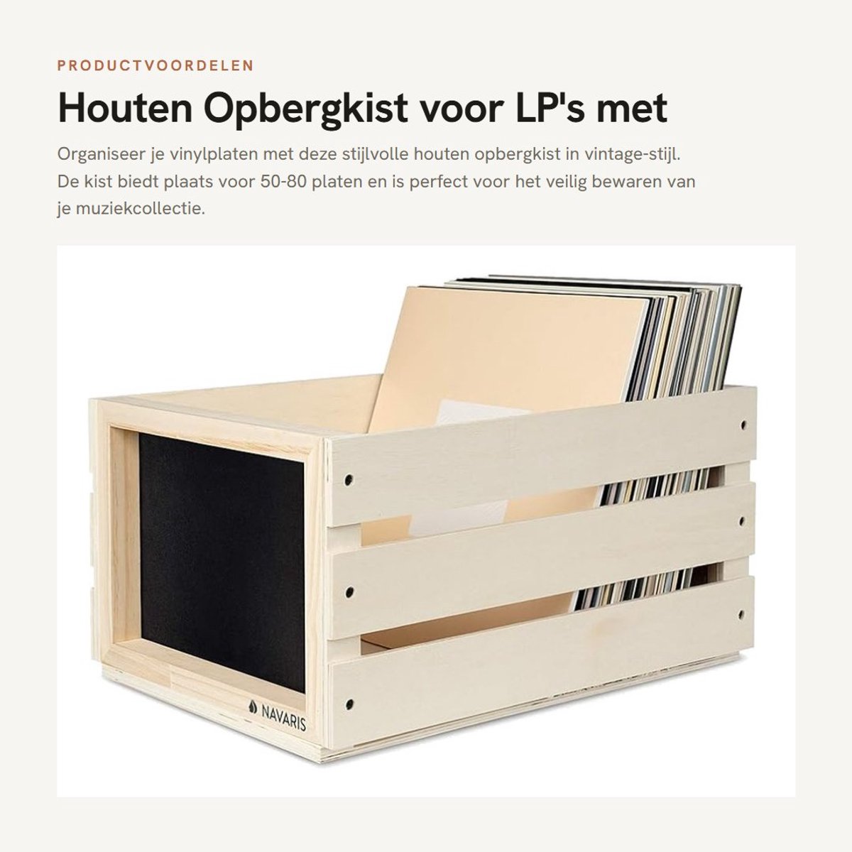 Dailygoods- Opbergkist Vintage Stijl - Houten Kist voor LP's - Opbergdoos voor 50-80 Platen - Krijtbord voor Labelen - Inclusief Krijt en Schroeven