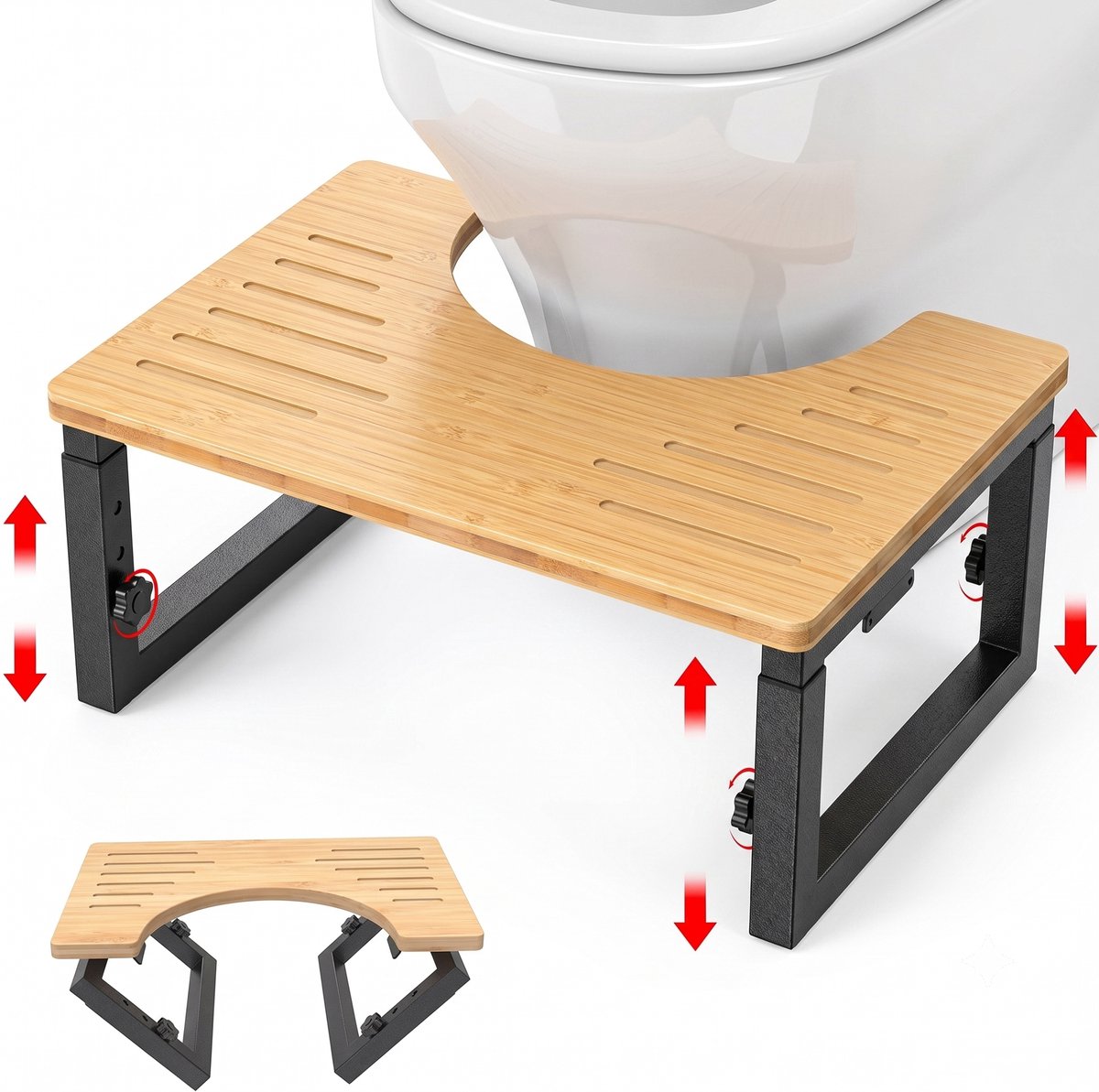 Toiletkrukje Bamboe Inklapbaar - WC Krukje Opvouwbaar - Hout - Toilet Squat - Opstapkrukje - Opstapje voor Kinderen - WC Krukje Volwassenen Bamboo - Potty training - Bamboo - WC Krukje voor de juiste houding