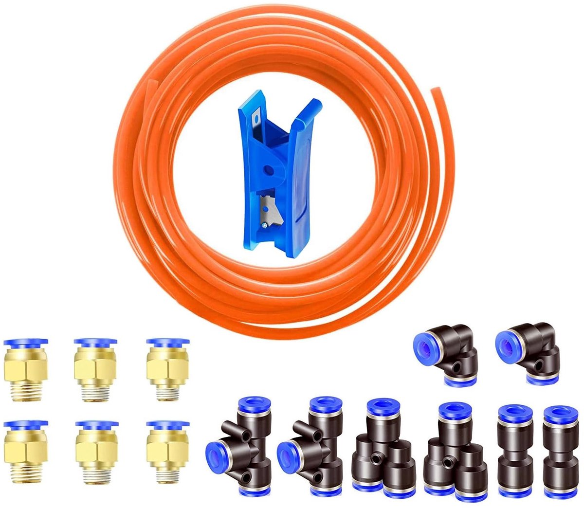 Dailygoods- Persluchtslang 5 Meter - Hoge Flexibiliteit - 10 mm OD x 6,5 mm ID - 14 Pneumatische Snelkoppelingen - Polyurethaan - Sterke Drukvastheid - Luchtslang