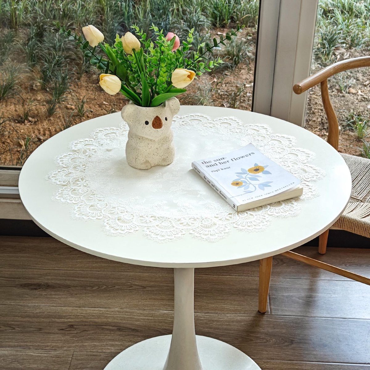 Dailygoods- Placemat Rond 60 cm - Kanten Jacquard - Tafeltopper - Decoratie - Eettafel - Duurzaam Polyester - Tafelkleed