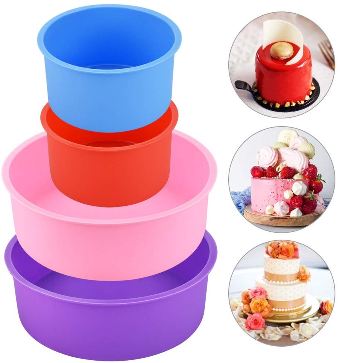 Dailygoods- Siliconen Cakevormen Set van 4 - Ronde Bakvormen - Taartbakvormen - Taartbodemvorm - Voedselveilige Siliconen - Hoge Temperatuurbestendigheid - Bakvorm