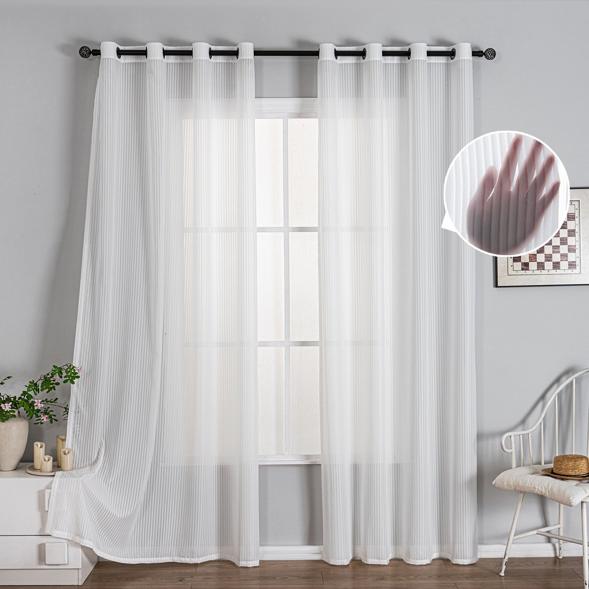 MUPOO vitrages kant en klaar -Transparante Voile Gordijnen met Ringen - UV-bescherming en Privacy - serre Slaapkamer - 132 x 244 cm- 2 Stuks