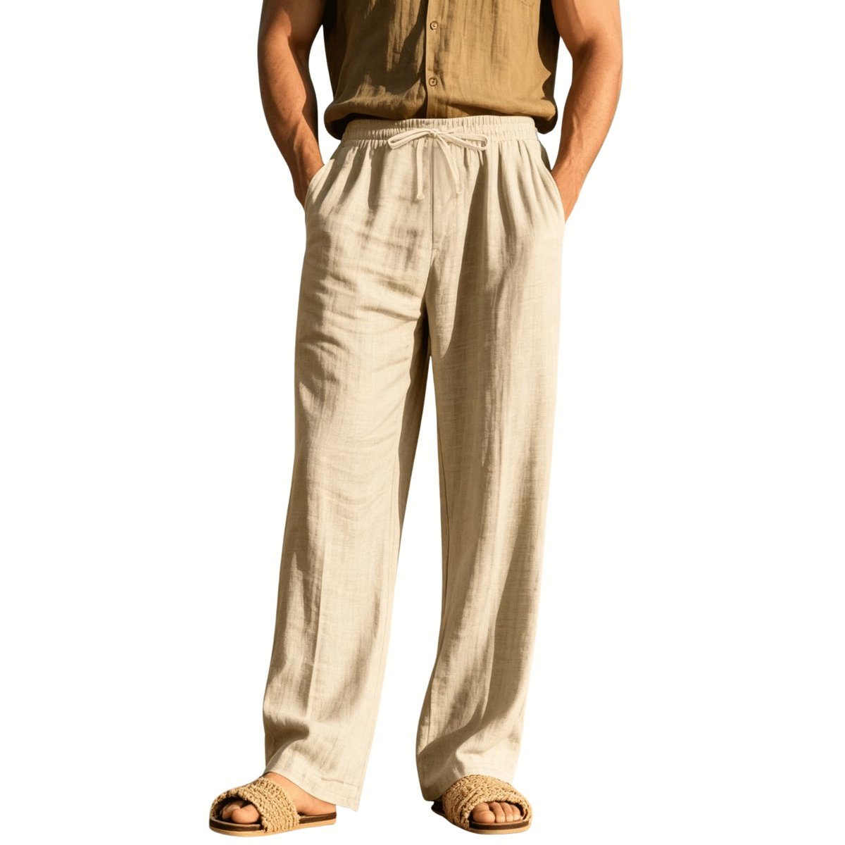 Currero Linnen Broek Heren - Zomerbroek - Volwassenen - Lange Broek - Pantalon - Strandbroek - Zomer - Ibiza Stijl - Khaki M