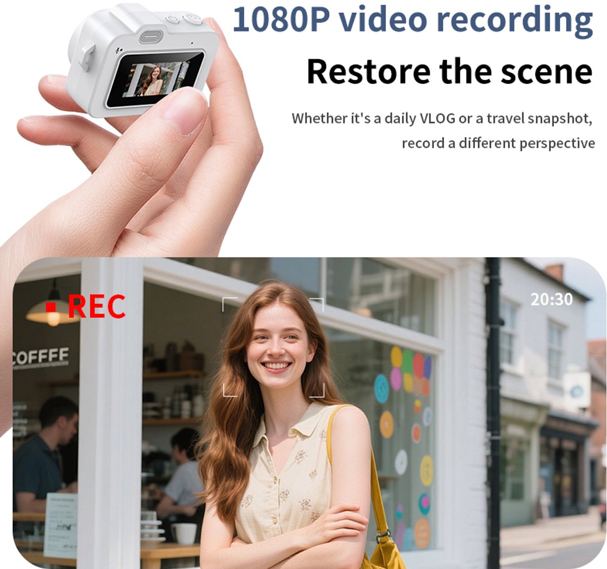 KZQ Minicamera sleutelhanger 48MP 1080P HD compact digitale kindercamera met 0,96 inch scherm oplaadbaar retro fototoestel incl 32GB SD-kaart cadeau voor reizen verjaardag blauw thumbnail 3