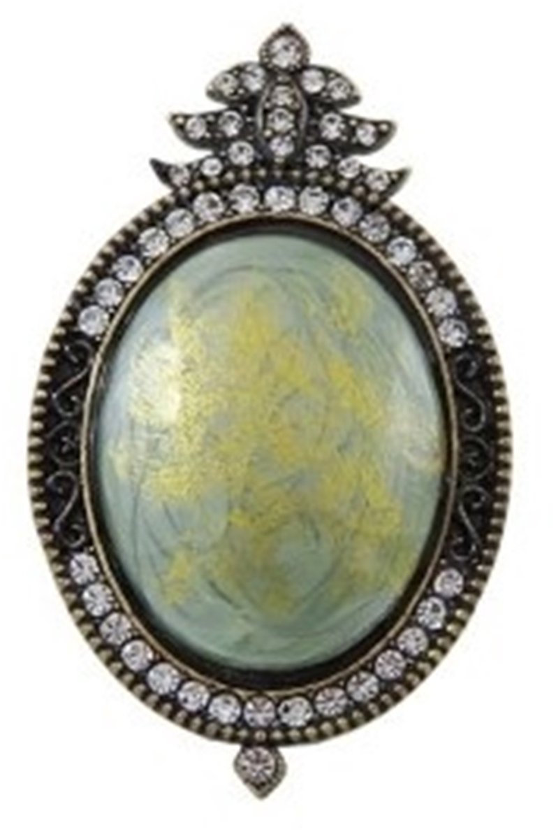 Broche ovaal groen/antiek goudkl. 3x5cm
