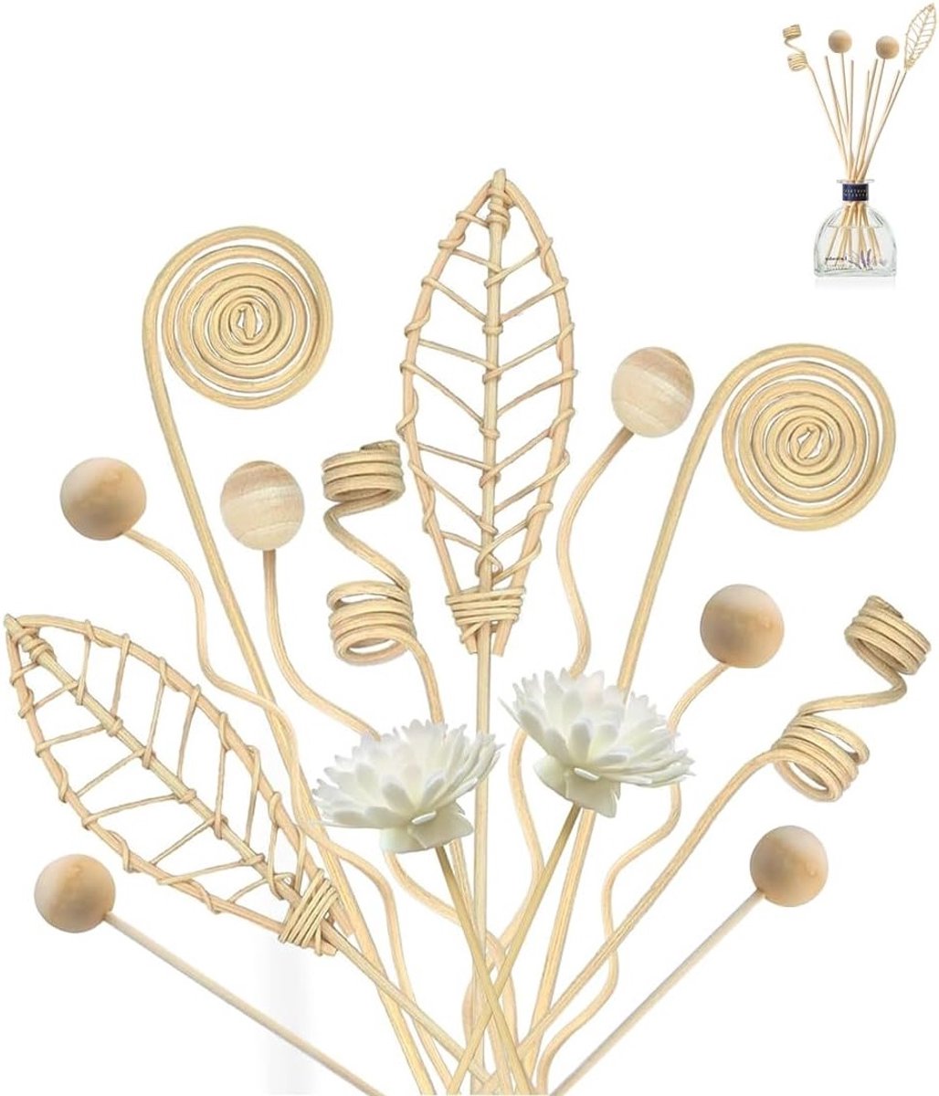 30 Stuks Geurstokjes Set, Plant Vorm Diffuser Sticks met Houten Kralen, Aromatherapie voor Huis en Sfeer, Geurverspreiders voor Essentiële Olie en Ontspanning