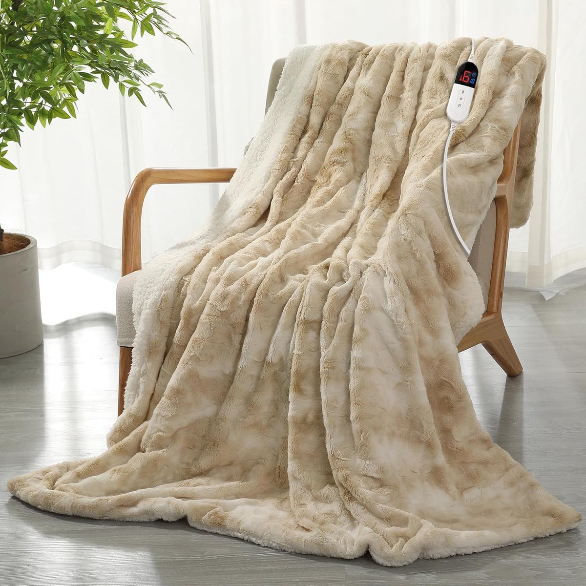 SnelShoppen - Elektrische Deken Met Automatische Uitschakeling, 130x180 cm, 6 Warmte-instellingen, Oververhittingsbeveiliging, Wasbare Fleece, Tie-Dye