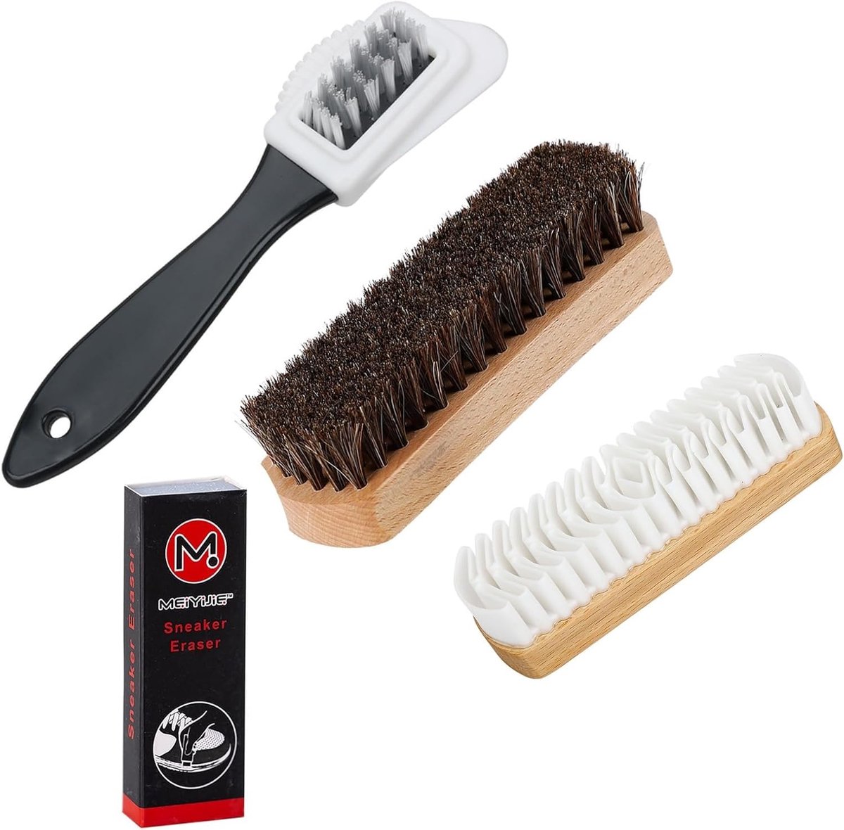 SnelShoppen - Set van 4 Daim Schoenborstels, Suède Borstels met Daim Gum, Onderhoud voor Nubuck en Daim, Natuurlijke Haren en Beukenhout, Schoenreinig