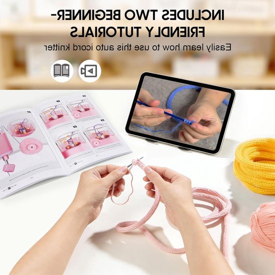 Automatische I-Cord Breimachine met 2 Garnspoelen en 1 Rol, Elektrische Breimolen voor Snelle DIY-Knutselprojecten, Roze Decoratieve Koord en Strickliesel voor Creatieve Breiwerkjes — afbeelding 4