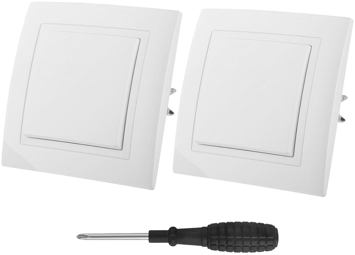 2 x Flush-Mounted 1-gang 2-Way Lichtschakelaar, Modern Design, 10A, 250V, Voor Trap en Gang, Inclusief Schroevendraaier