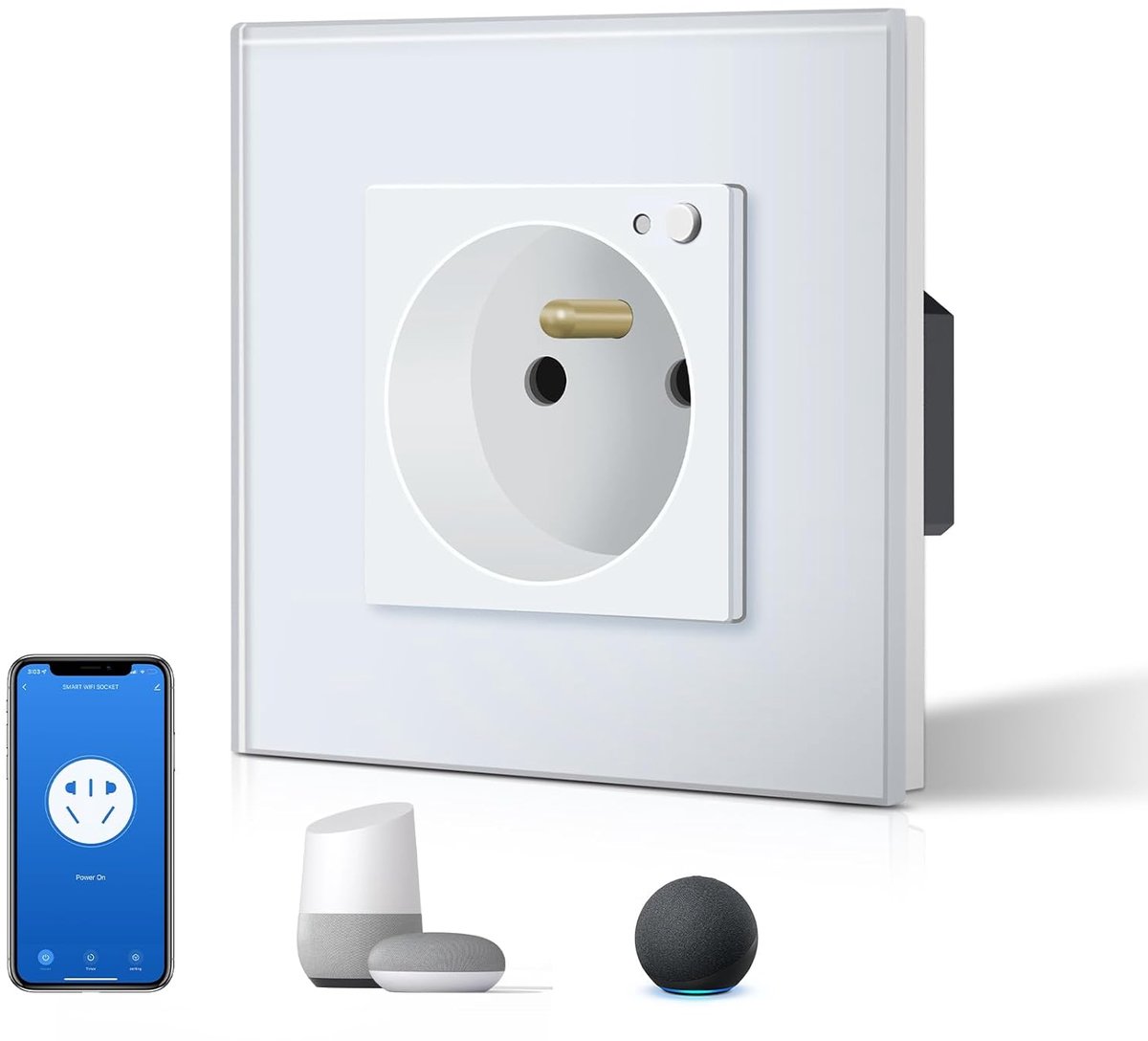 SnelShoppen - Smart Wifi Stopcontact met Tuya, Apple Homekit, Alexa en Google Home Ondersteuning - Wit Modular Plug Socket - Voor Thuis, Kantoor en Sl