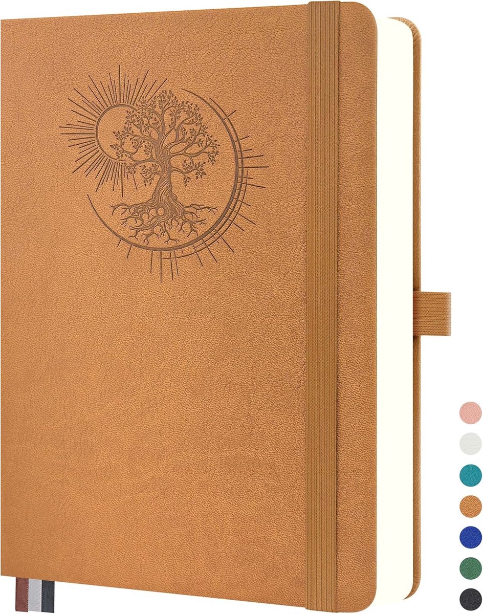 SnelShoppen - B5 Notitieboek met Levensboom Design - 300 Pagina's 100g Papier - PU Hoes - Elastische Band - Pennenhouder - 3 Boekmerken - Perfect voor