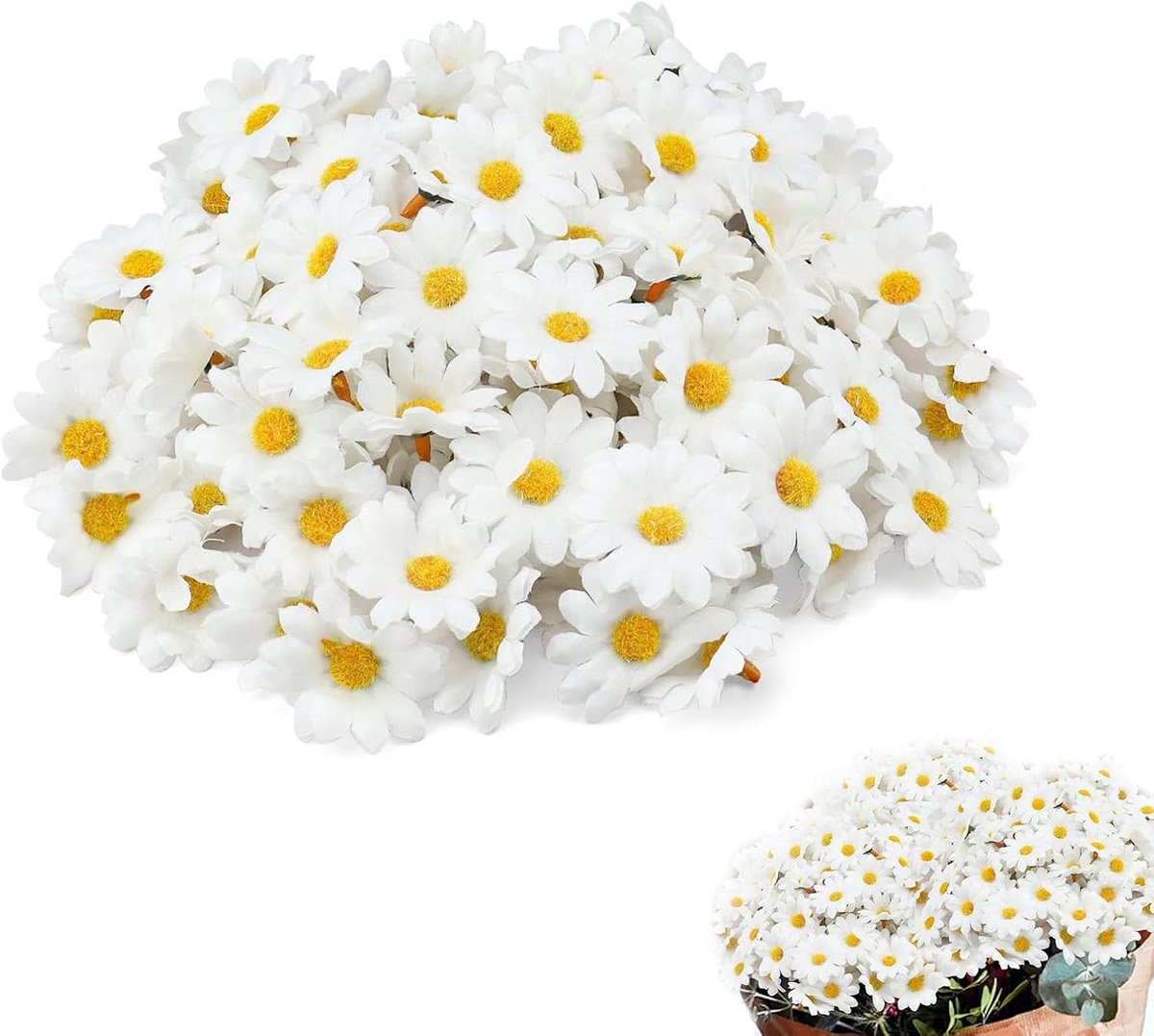 SnelShoppen - 200 Stuks Kunstbloemen Felt Bloem Decoratie 4 cm Geel Binnenste Kern Voor Bruiloft Versiering, Vliesstoffen Bloemen Accessoires voor Fee