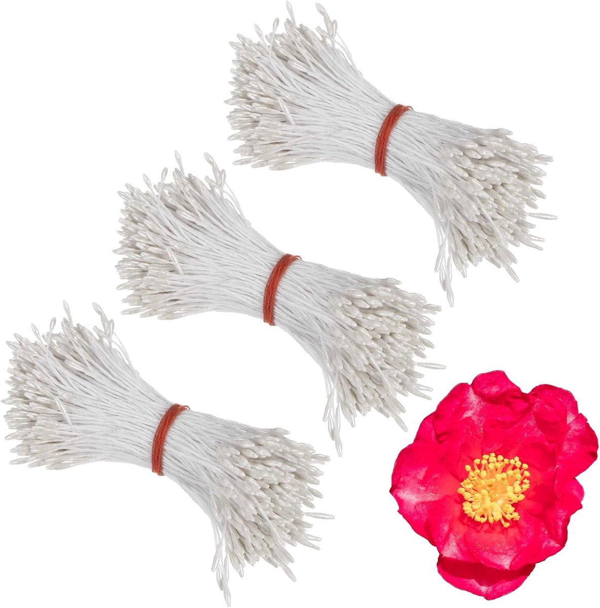 SnelShoppen - 1080 Stuks Dubbele Bloem Stamens 1mm Kunstmatige Bloem Stamens Matt Pearl Wit voor DIY Creaties, Bruiloft Decoratie, Geboorte Kaarten, K