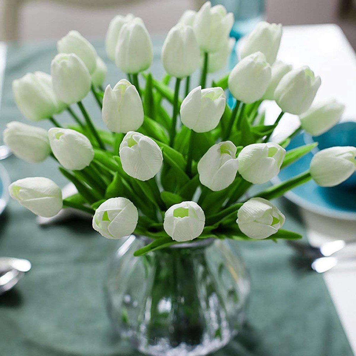 SnelShoppen - 20 Stuks Kunstbloemen Latex Tulpen Wit - Realistische Decoratie voor Bruiloft, Party, Thuis, Hotel, DIY Versiering