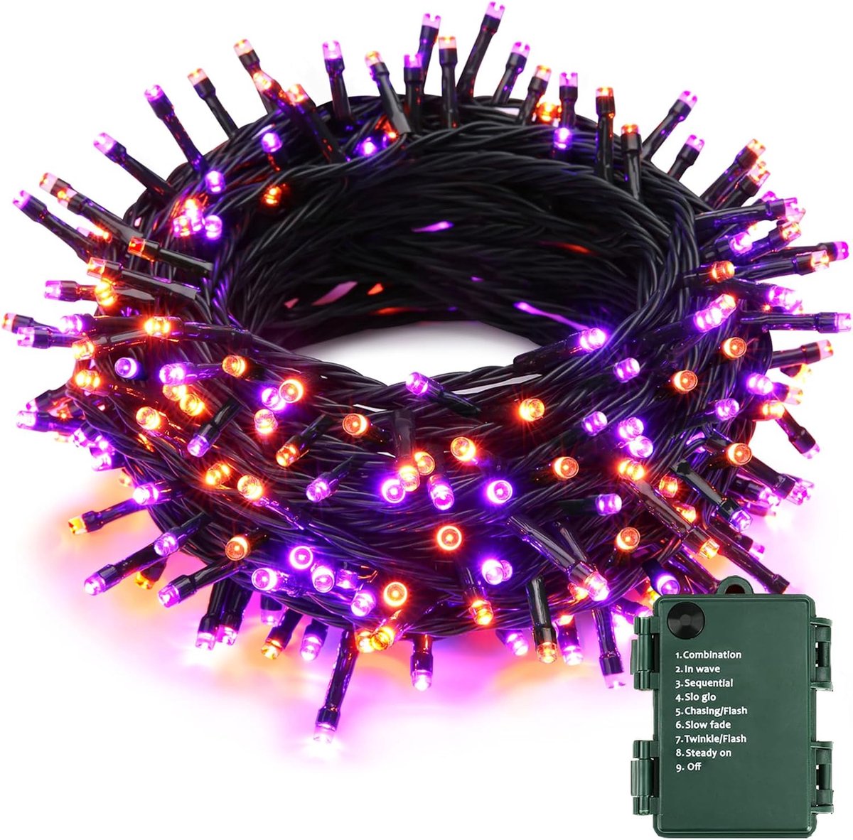 SnelShoppen - 20m 200 LED Halloween Fairy Lights - Oranje Paars - Batterij Aangedreven - Waterproof - 8 Modi - Perfect voor Feest, Tuin, Balkon en Tha