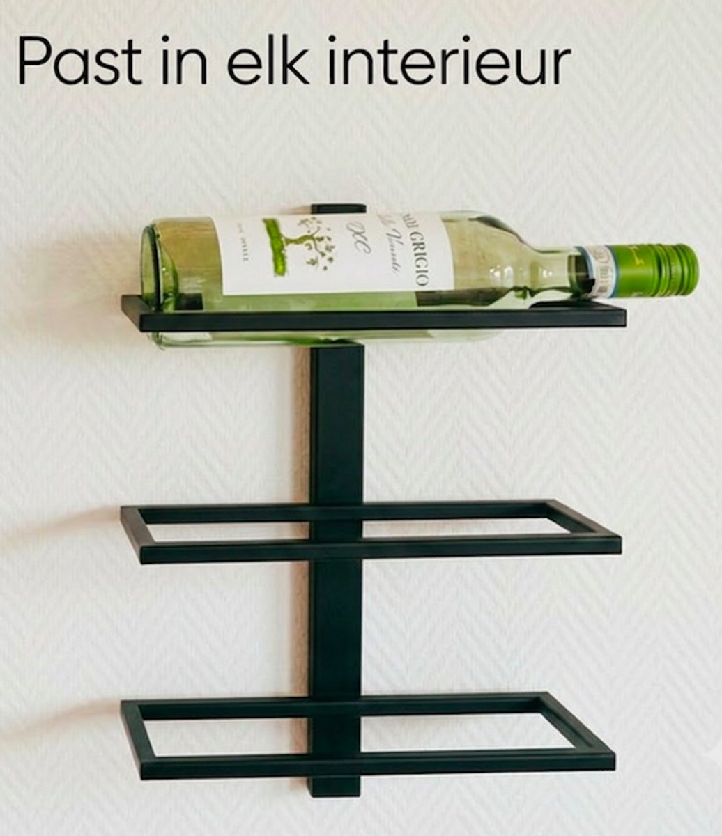 SINIA Living® - Wijnrek - 3 flessen - Mat zwart - Metaal - Wandwijnrek - Wijnrekken - Modern - Hangend wijnrek - Muur monteren - Industrieel - Wijnliefhebber - Wijnrek hangend - Wand - Vino - Wijnaccessoires - Aan de muur - Wijnglazen - Wijnfles — cadeau in Wonen & Interieur - foto 4
