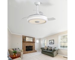 HAUSS SPOLE Plafondventilator Met Verlichting - 106,68 cm - Dimbaar RGB Licht En Bluetooth Luidspreker - PC - Wit - Voor Woonkamer En Slaapkamer