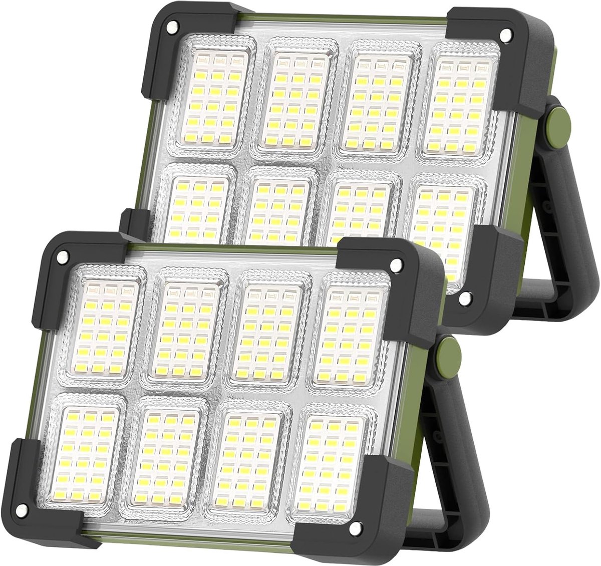 SnelShoppen - Oplaadbare LED-Schijnwerper 2 stuks - Draagbare Werklamp met Zonne-energie, 4 Modi, Compact en Super Helder voor Camping, Bouwplaats, Ga