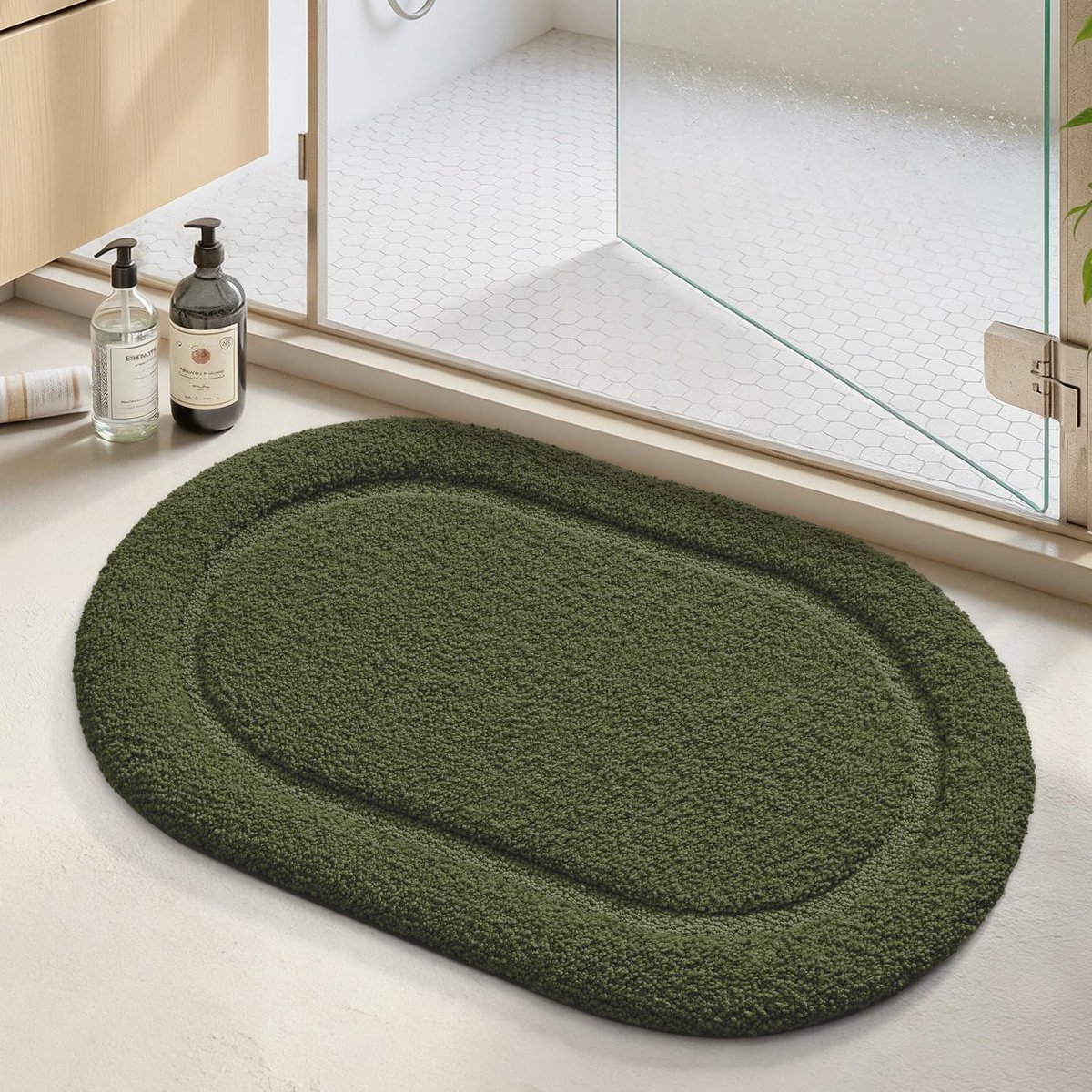 SnelShoppen - Green Badmat 60x91cm - Antislip, Absorberend, Zacht, Wasbaar - Dikke Microfiber Badkamer Mat voor Douche, Wastafel, Vaniteit