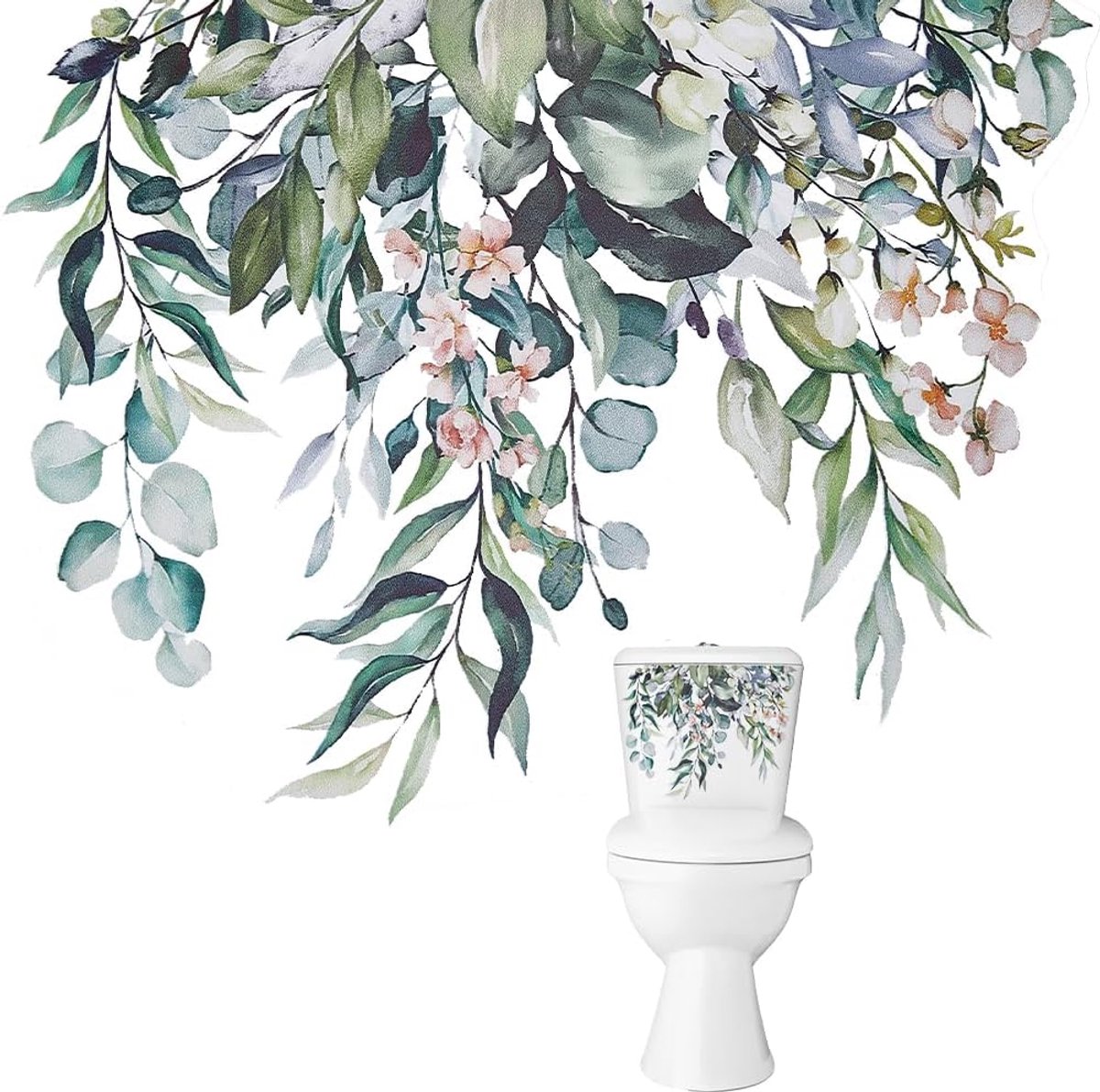 SnelShoppen - Toilet Sticker Set met Groene Plantenbladeren - 2 Vellen Zelfklevende Wandstickers - Waterproof Decoratieve Toiletzitting - Vrolijke Bad