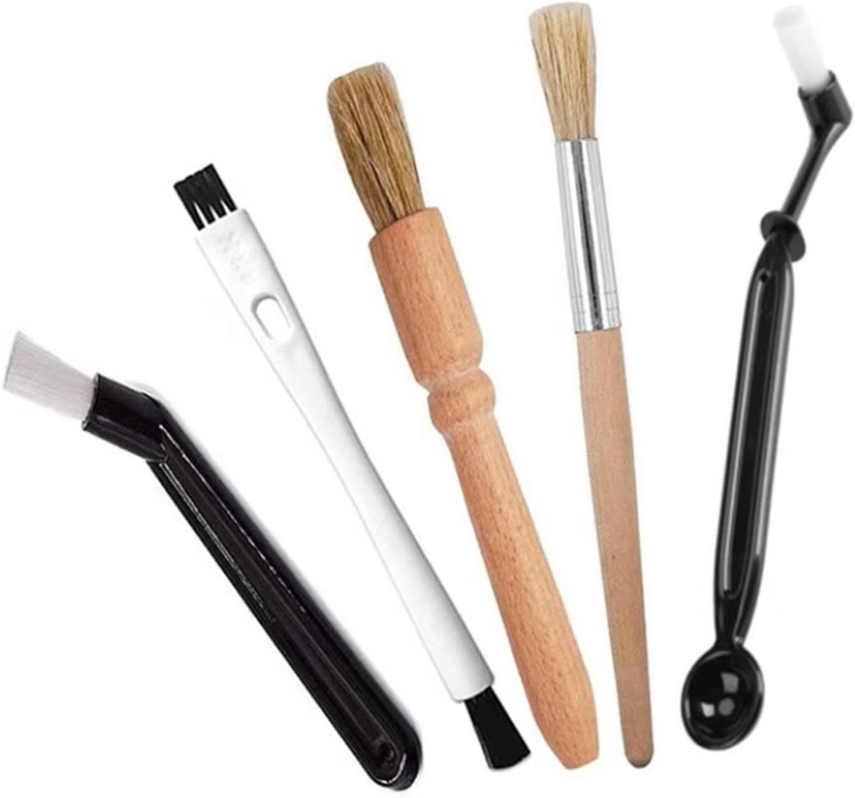 SnelShoppen - 5-delige Coffee Machine & Grinder Cleaning Brush Set - Houten & Nylon Borstels - Professionele Barista Accessoires voor Thuisgebruik
