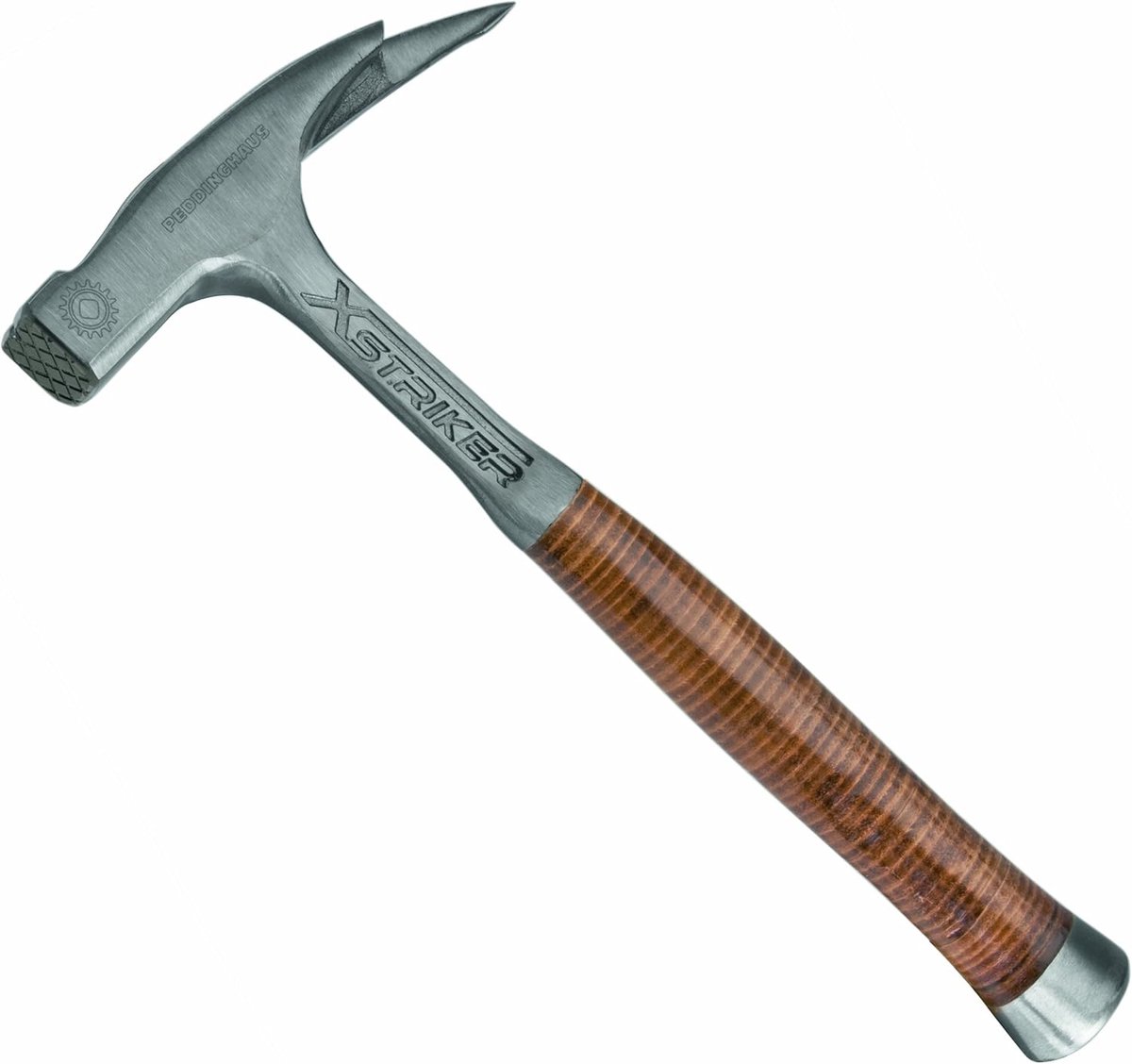 SnelShoppen - Xstriker Magnetische Timmerhamer met Leren Handvat, 965g Zilver/Bruin, Perfect voor Houtbewerking, Klussen en Doe-Het-Zelf Projecten