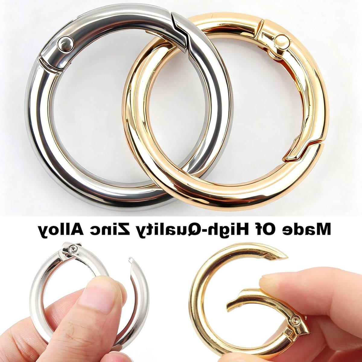Set van 4 Ronde Carabiners in Goud, Ideaal voor Sleutelhangers, Rugzakken en DIY Projecten, 25 mm, Duurzaam en Lichtgewicht