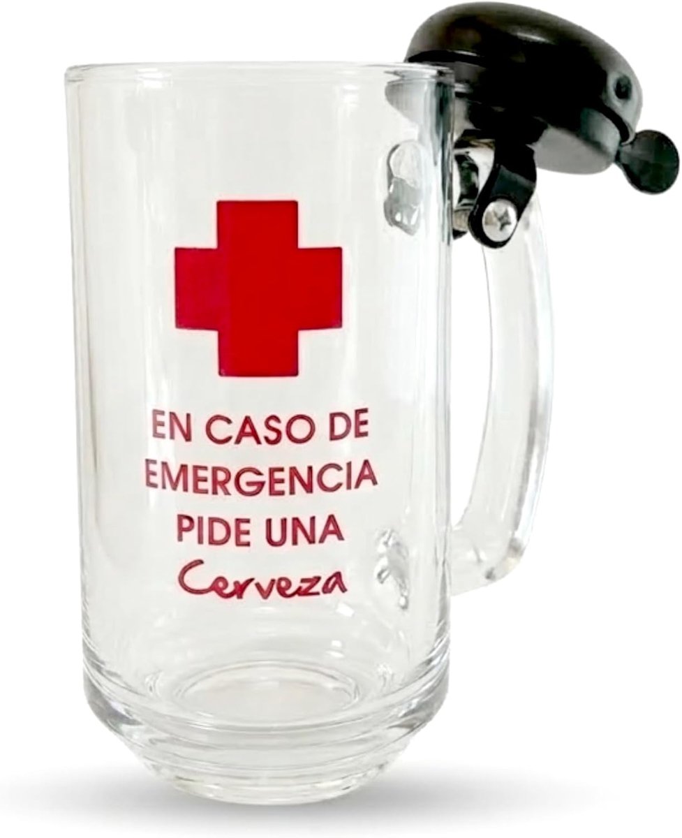 SnelShoppen - Emergency Bier Mok van Glas met Bel - 400ml - Ideaal voor Feest, Tuin, Groepsuitjes, Glazen en Metalen Bierpul