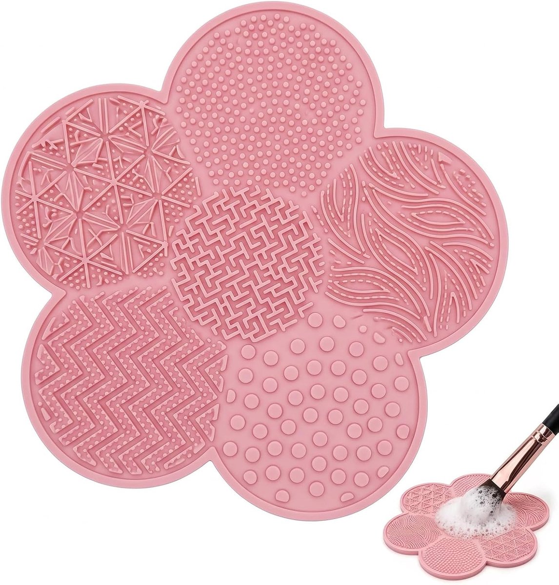 SnelShoppen - Silicone Makeup Brush Cleaner, Professionele Reinigingsmat voor Make-up, Bloemvorm, Roze, 14.5 cm, Ideaal voor het Schoonmaken van Cosme